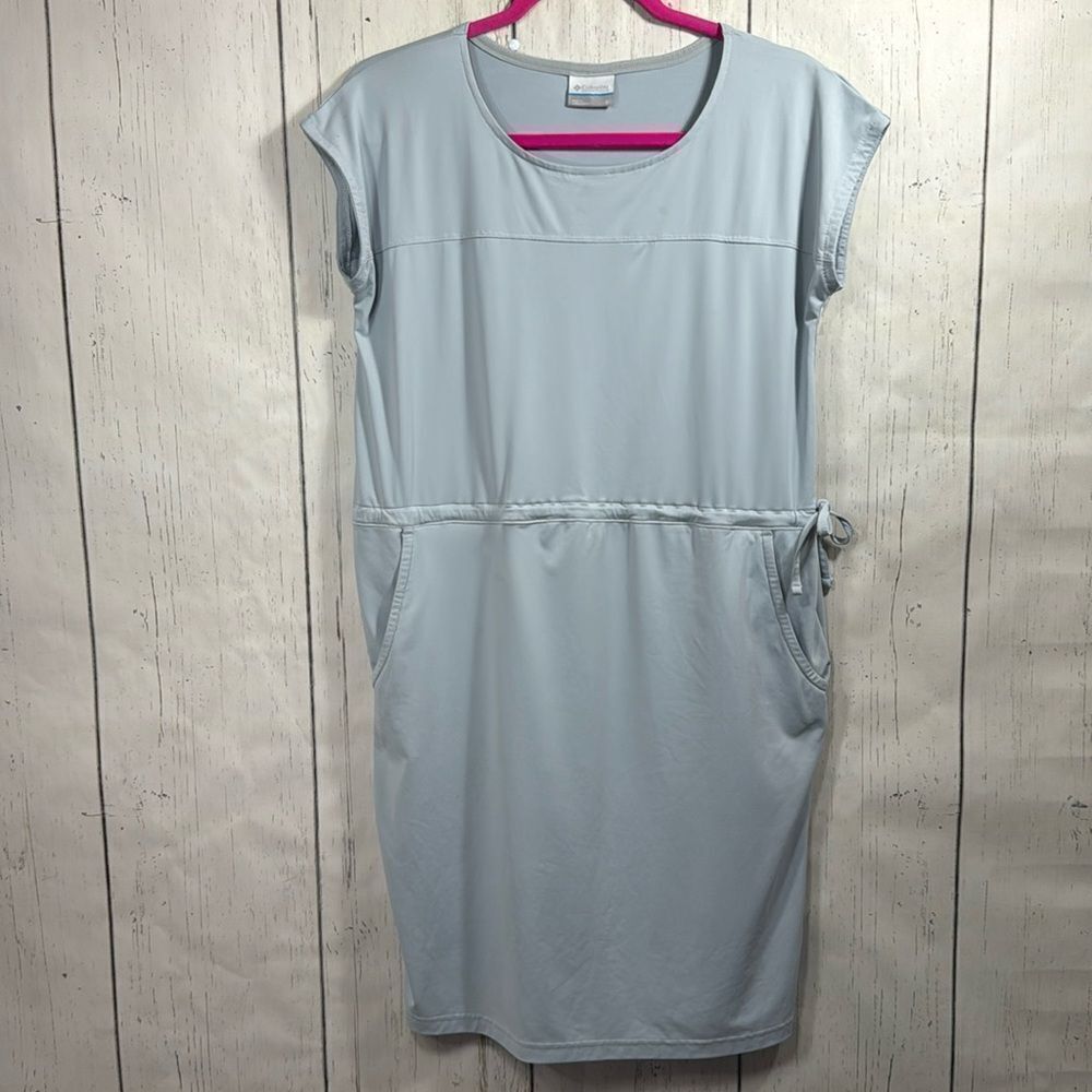 Columbia Light Blue Drawstring Waist Active T Shirt Dress Outdoor Sporty Size S